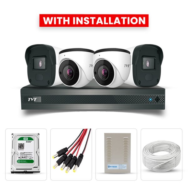 Picture of TVT 4 CCTV Cameras Combo (2 Indoor & 2 Outdoor CCTV Camera) + 4CH DVR + HDD + Accessories + Power Supply + 90m Cable